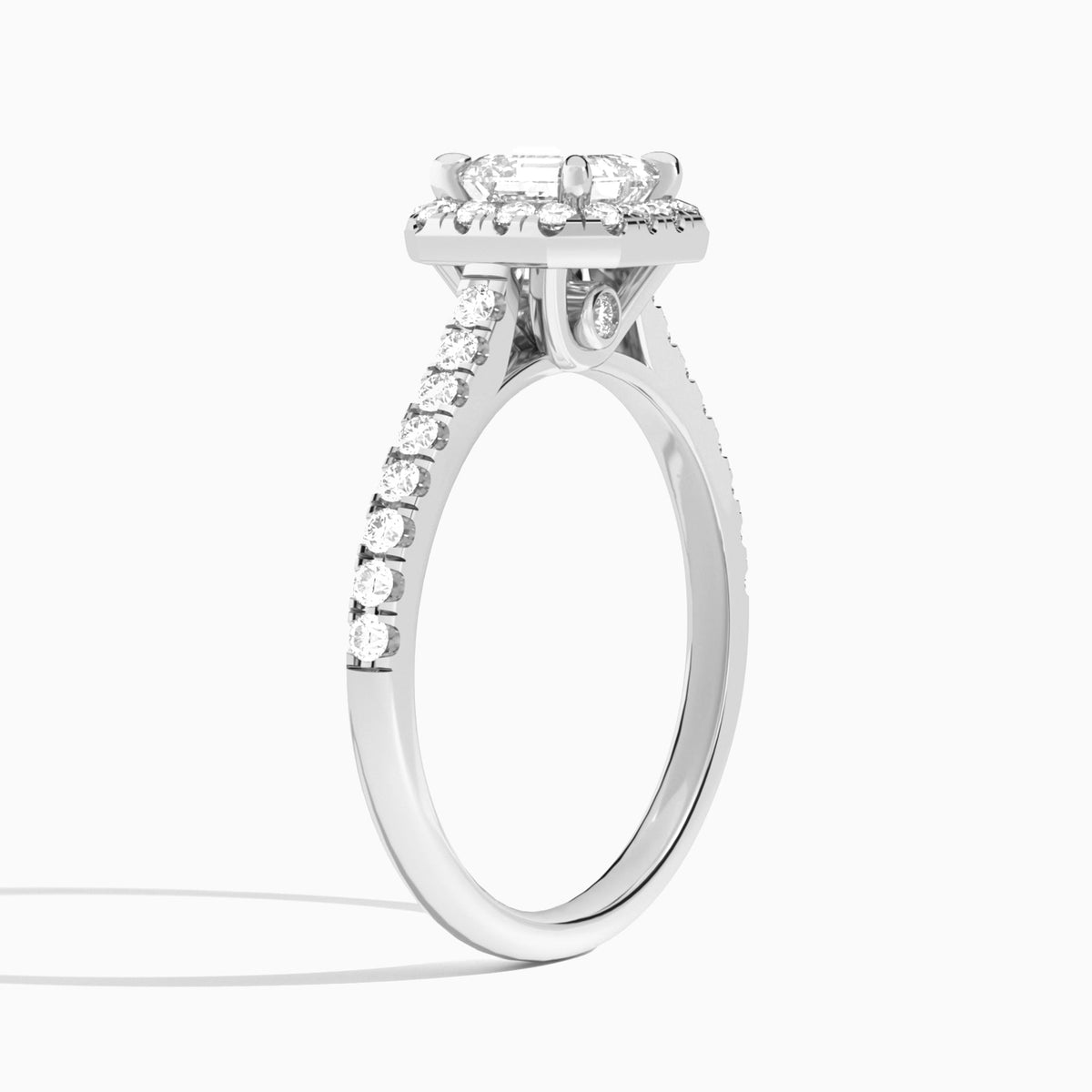Asscher Gwendolyn Halo Lab Diamond Engagement Ring In 14K White Gold, Angle View