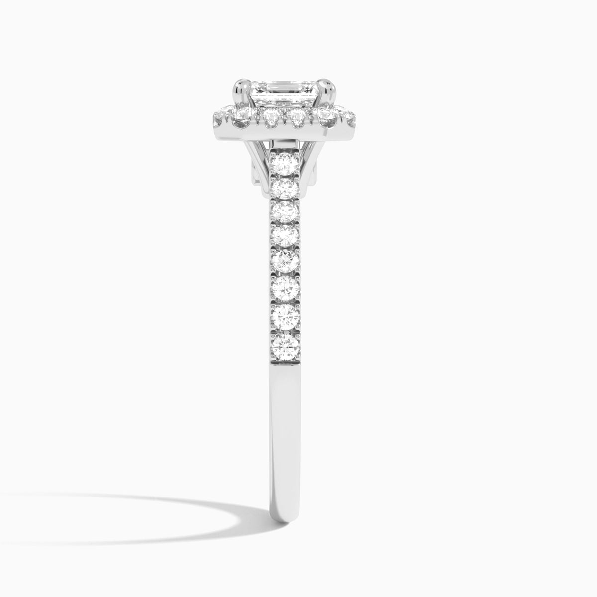 Asscher Gwendolyn Halo Lab Diamond Engagement Ring In 14K White Gold, Side View