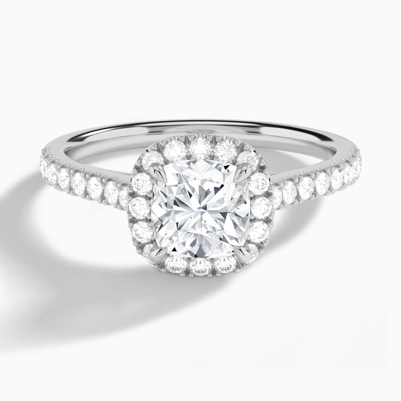 Cushion Gwendolyn Halo Lab Diamond Engagement Ring In 18K White Gold - Lucenjuri