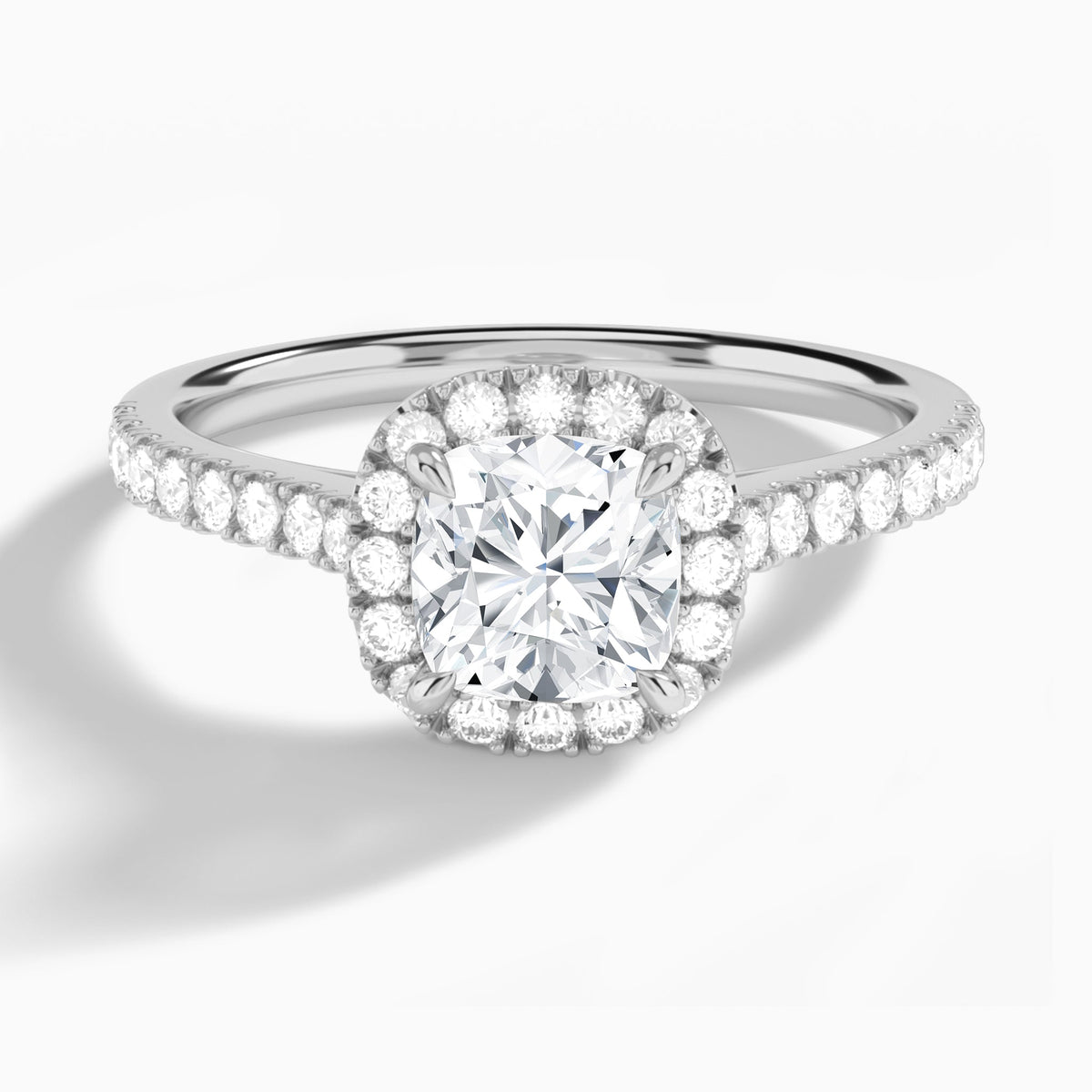 Cushion Gwendolyn Halo Lab Diamond Engagement Ring In 14K White Gold - Lucenjuri