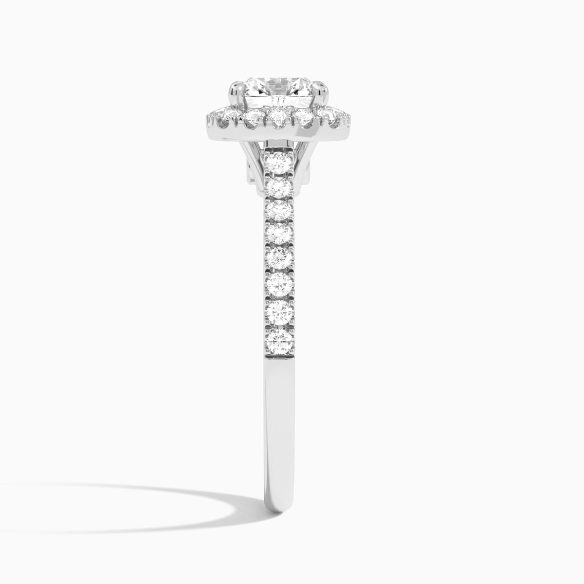 Cushion Gwendolyn Halo Lab Diamond Engagement Ring In 18K White Gold, Side View