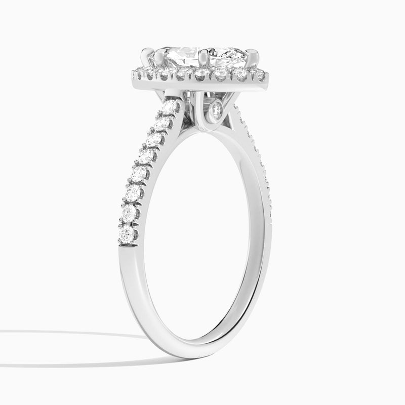 Marquise Gwendolyn Halo Lab Diamond Engagement Ring In 14K White Gold, Angle View