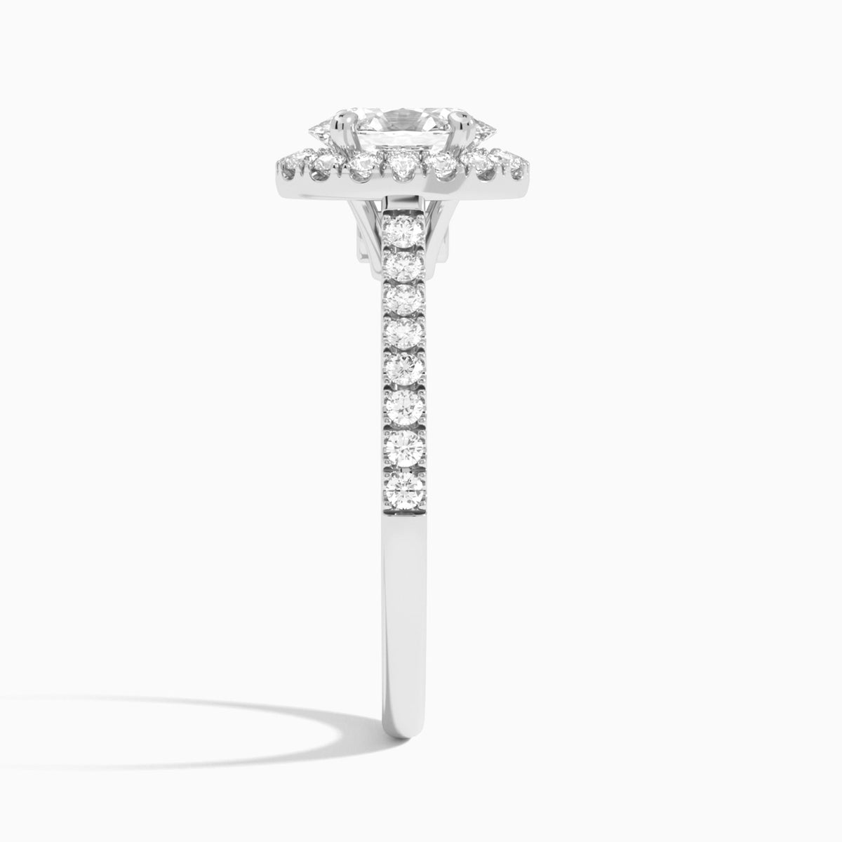 Oval Gwendolyn Halo Lab Diamond Engagement Ring In 18K White Gold, Side View