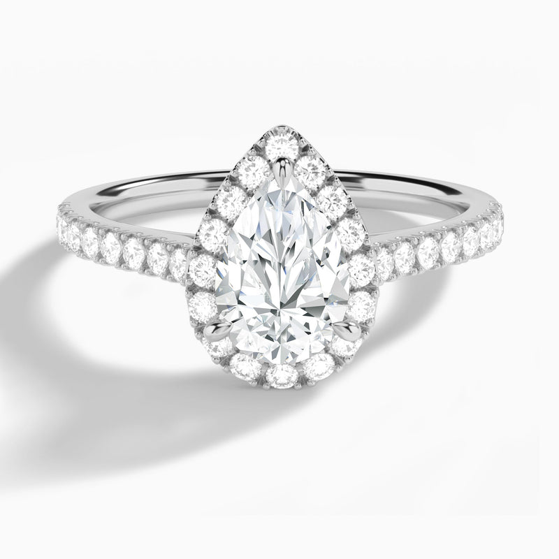 Pear Gwendolyn Halo Lab Diamond Engagement Ring In 18K White Gold - Lucenjuri