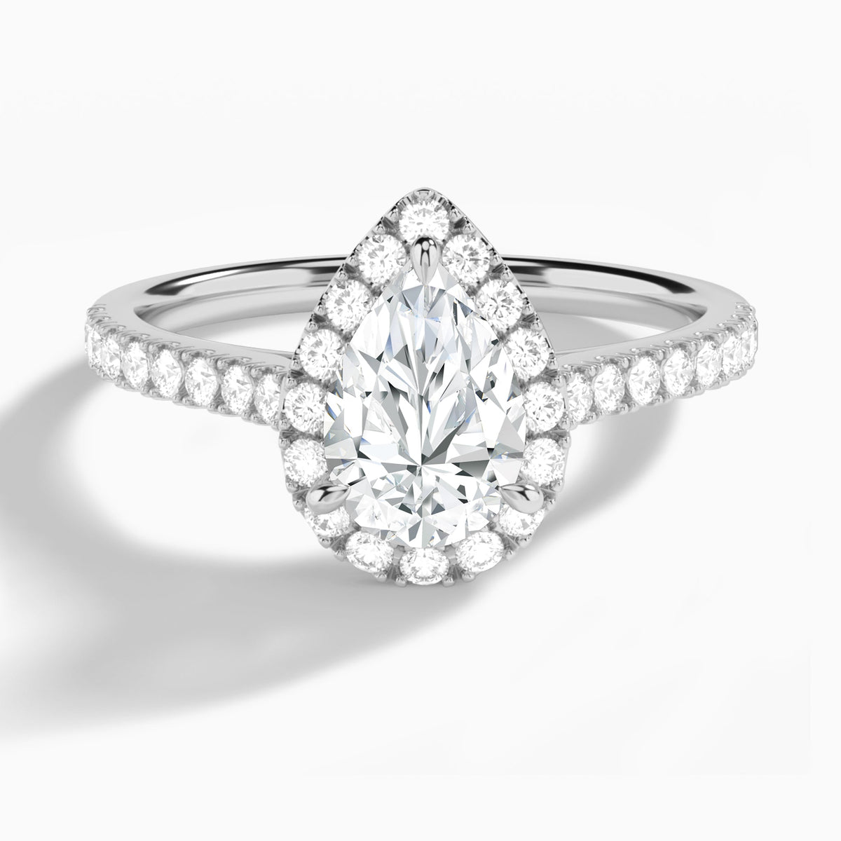 Pear Gwendolyn Halo Lab Diamond Engagement Ring In 14K White Gold - Lucenjuri