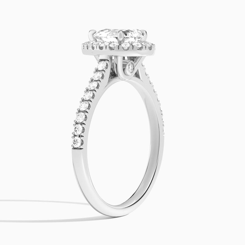 Pear Gwendolyn Halo Lab Diamond Engagement Ring In 18K White Gold, Angle View