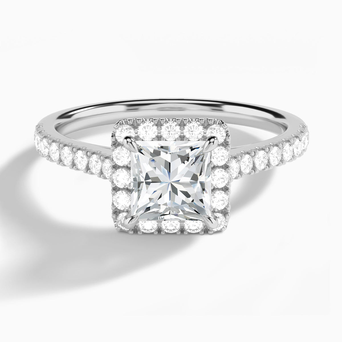 Princess Gwendolyn Halo Lab Diamond Engagement Ring In 18K White Gold - Lucenjuri