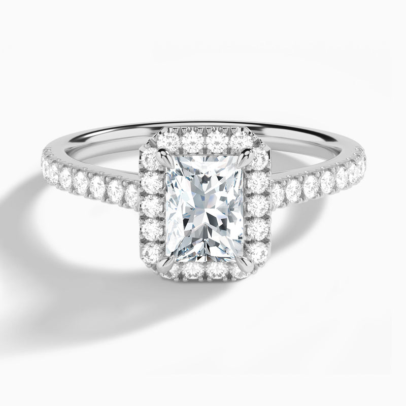 Radiant Gwendolyn Halo Lab Diamond Engagement Ring In 18K White Gold - Lucenjuri