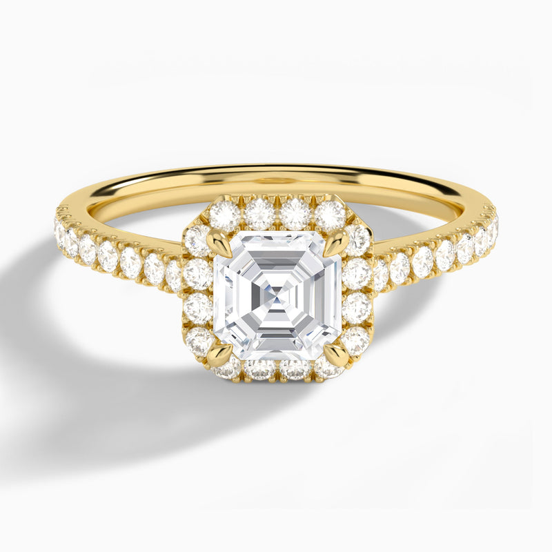 Asscher Gwendolyn Halo Lab Diamond Engagement Ring In 14K Yellow Gold - Lucenjuri