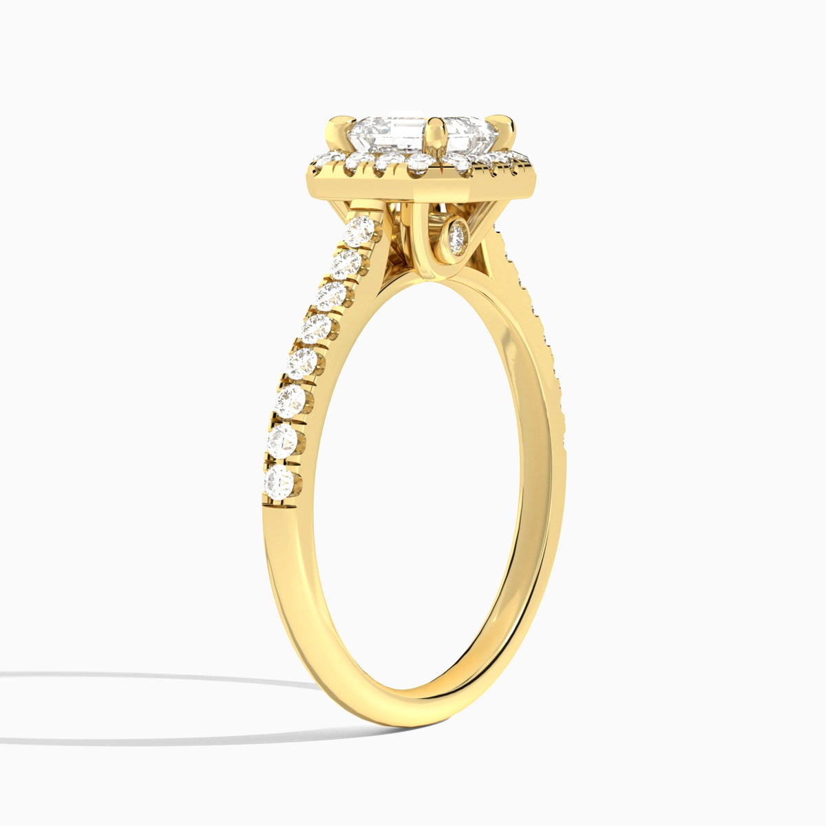 Asscher Gwendolyn Halo Lab Diamond Engagement Ring In 14K Yellow Gold, Angle View
