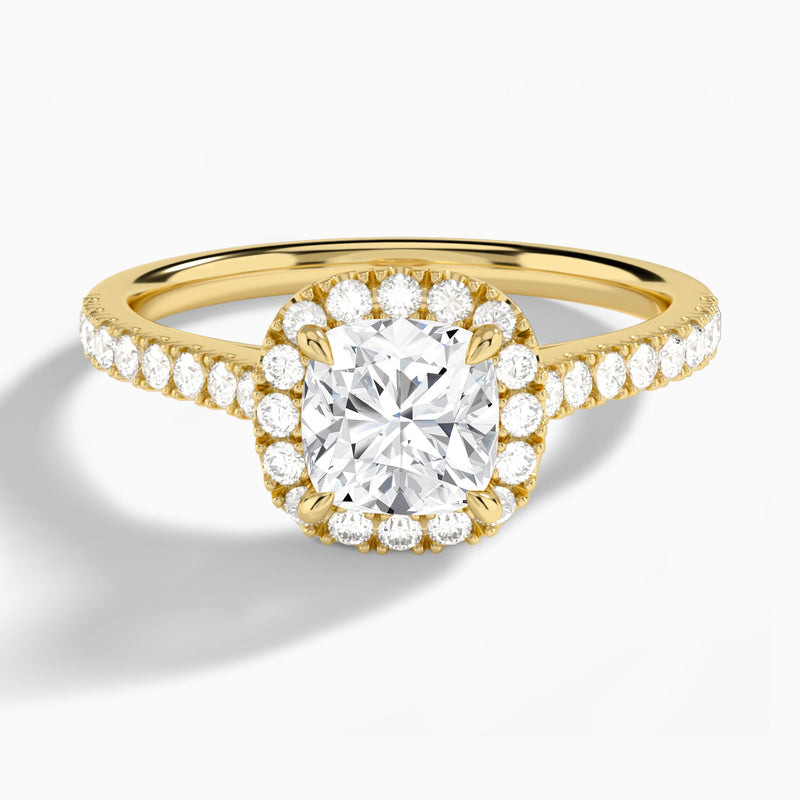 Cushion Gwendolyn Halo Lab Diamond Engagement Ring In 18K Yellow Gold - Lucenjuri