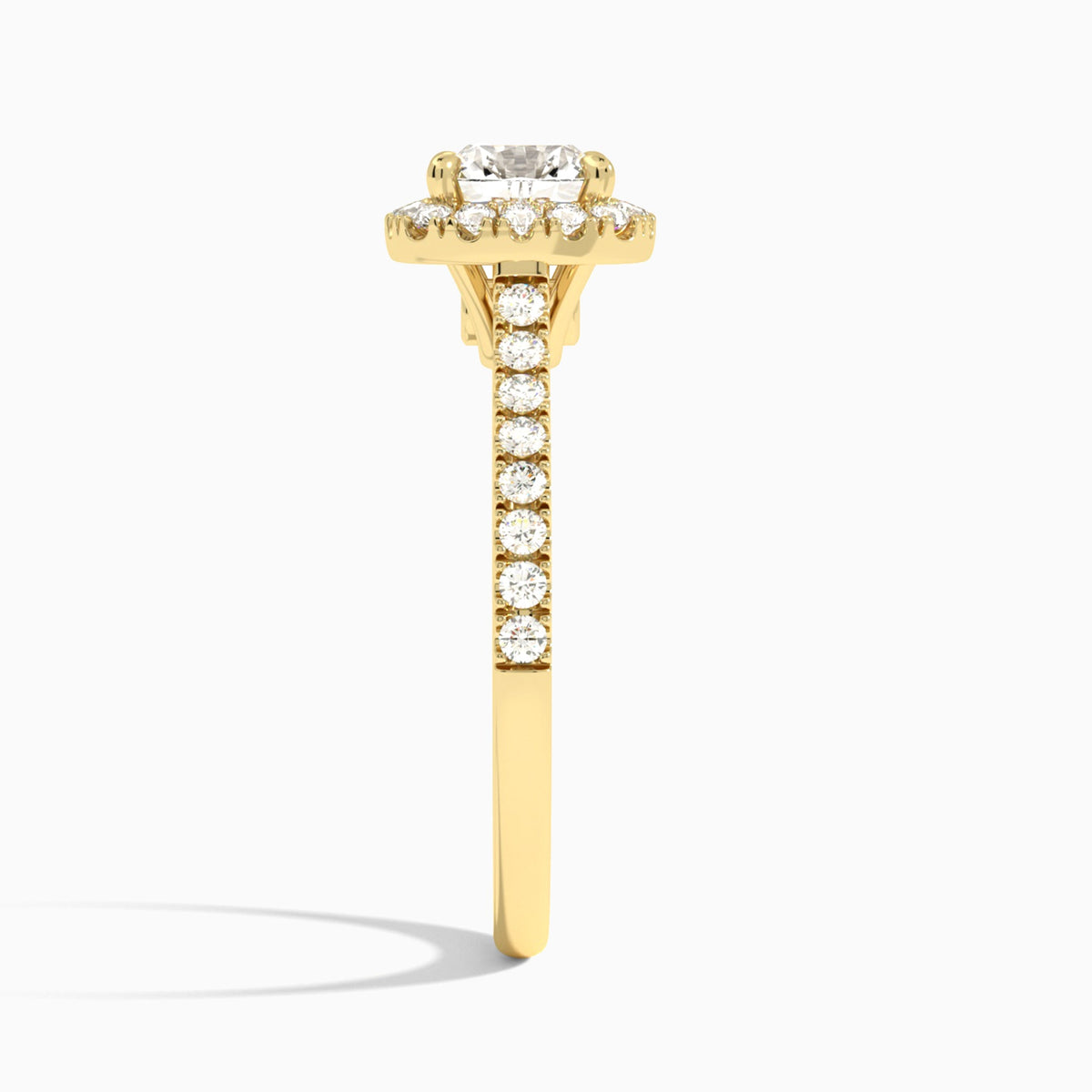 Cushion Gwendolyn Halo Lab Diamond Engagement Ring In 14K Yellow Gold, Side View