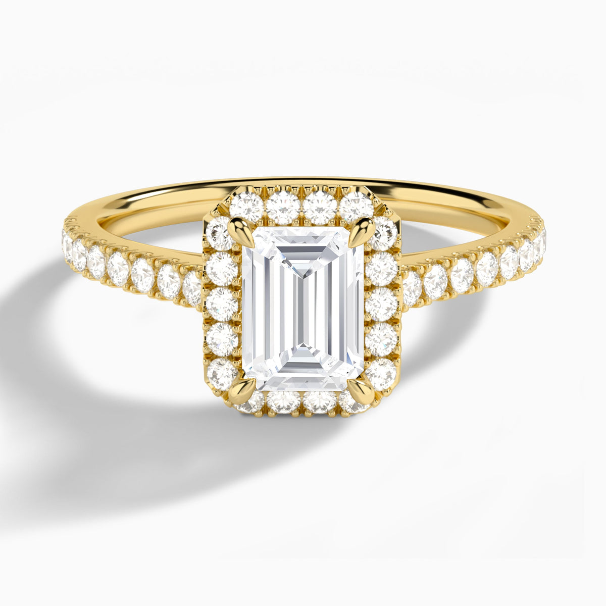 Emerald Gwendolyn Halo Lab Diamond Engagement Ring In 14K Yellow Gold - Lucenjuri