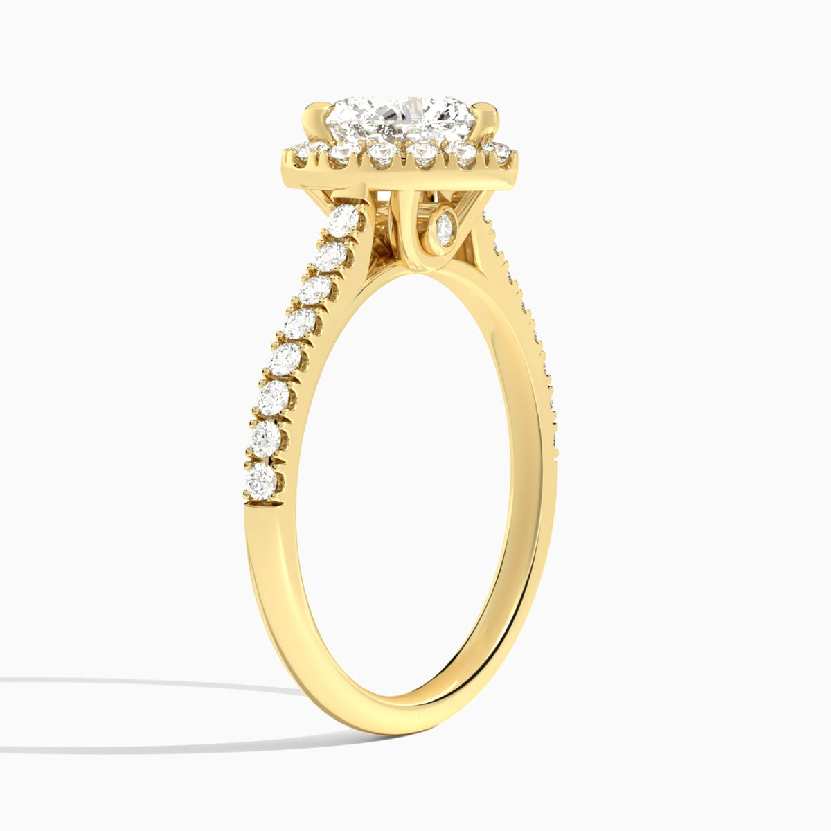 Heart Gwendolyn Halo Lab Diamond Engagement Ring In 14K Yellow Gold, Angle View