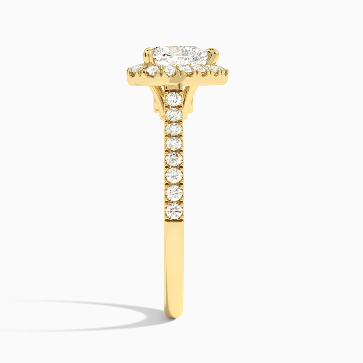 Heart Gwendolyn Halo Lab Diamond Engagement Ring In 14K Yellow Gold, Side View
