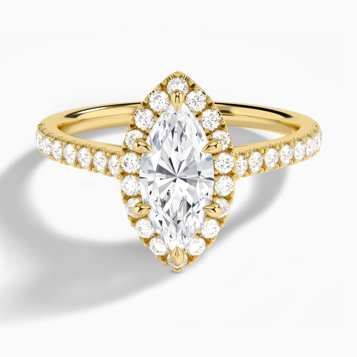 Marquise Gwendolyn Halo Lab Diamond Engagement Ring In 18K Yellow Gold - Lucenjuri