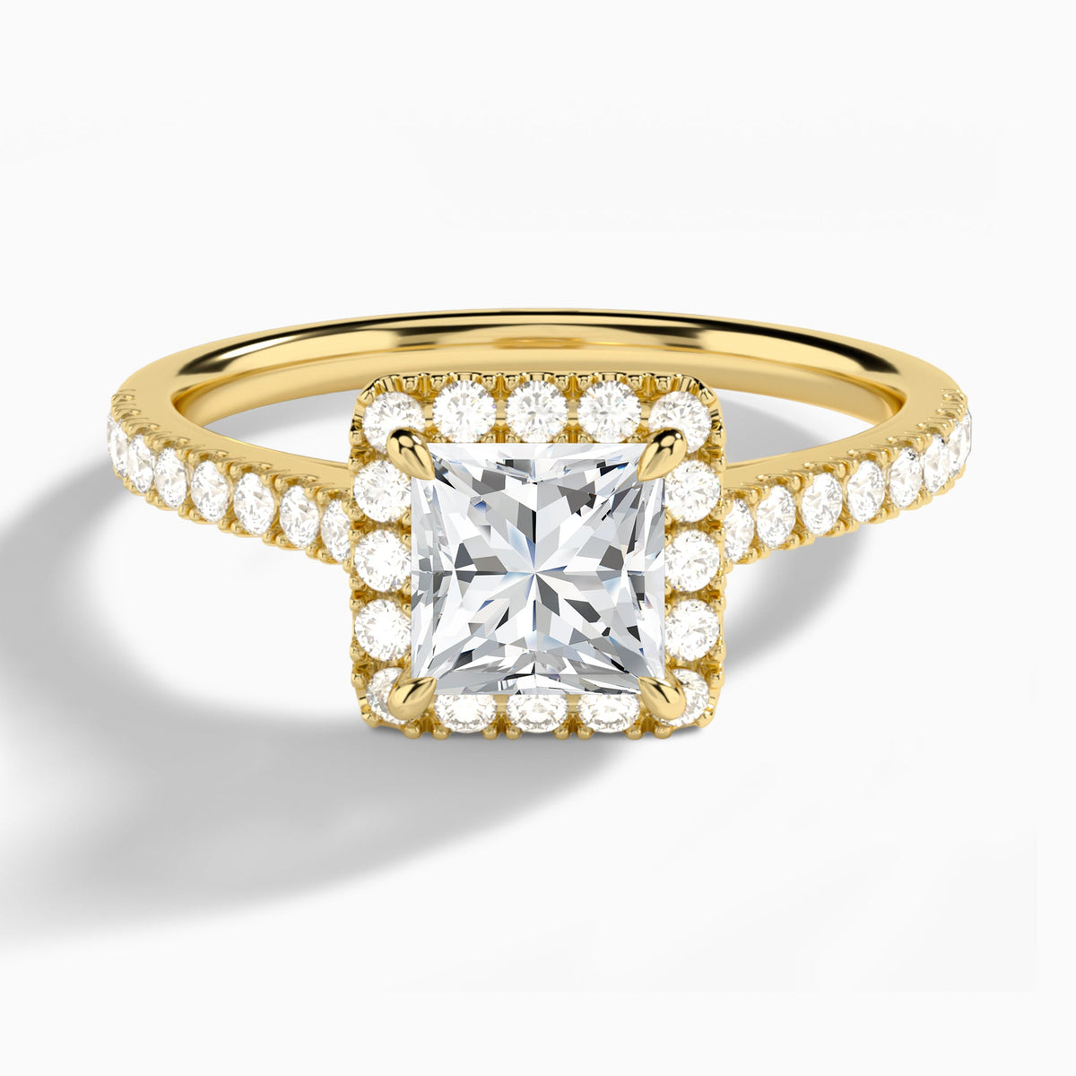 Princess Gwendolyn Halo Lab Diamond Engagement Ring In 18K Yellow Gold - Lucenjuri