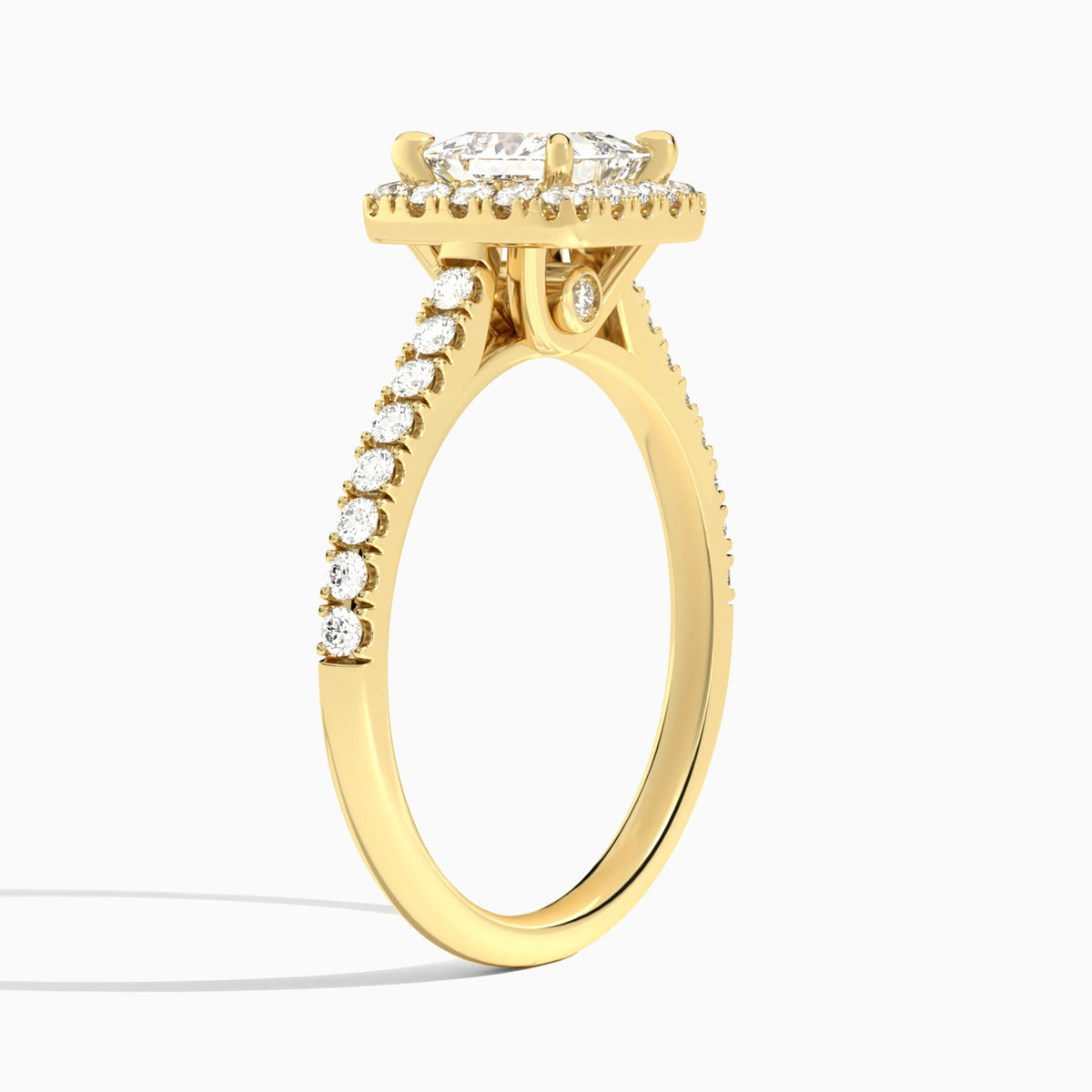 Princess Gwendolyn Halo Lab Diamond Engagement Ring In 14K Yellow Gold, Angle View