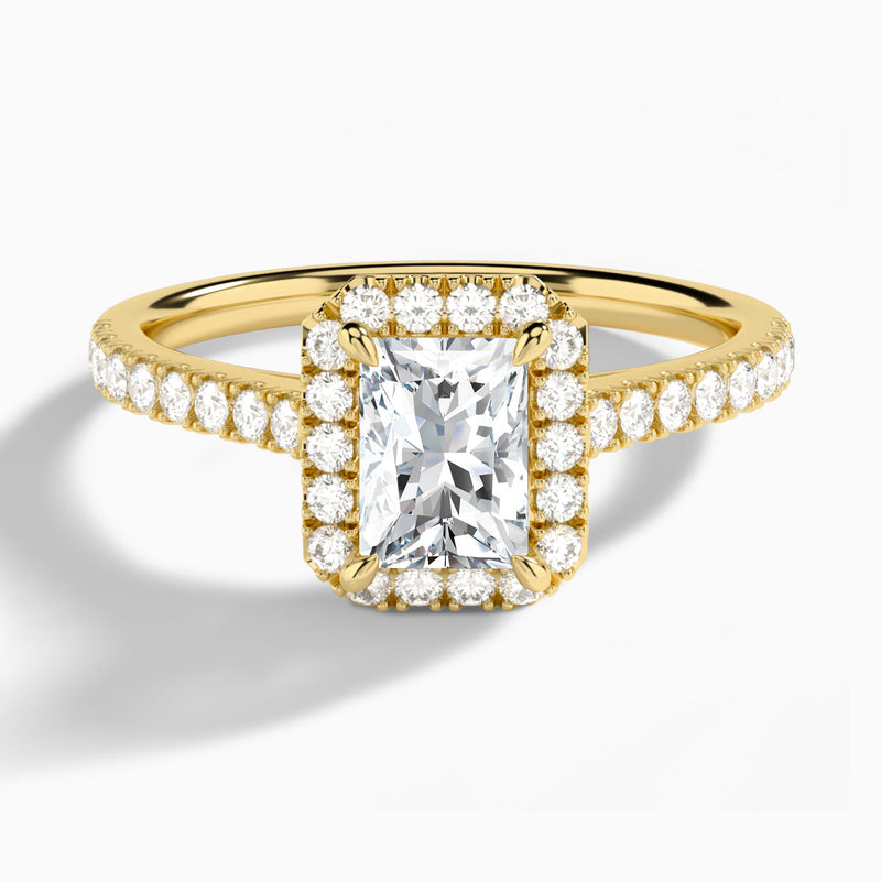 Radiant Gwendolyn Halo Lab Diamond Engagement Ring In 18K Yellow Gold - Lucenjuri