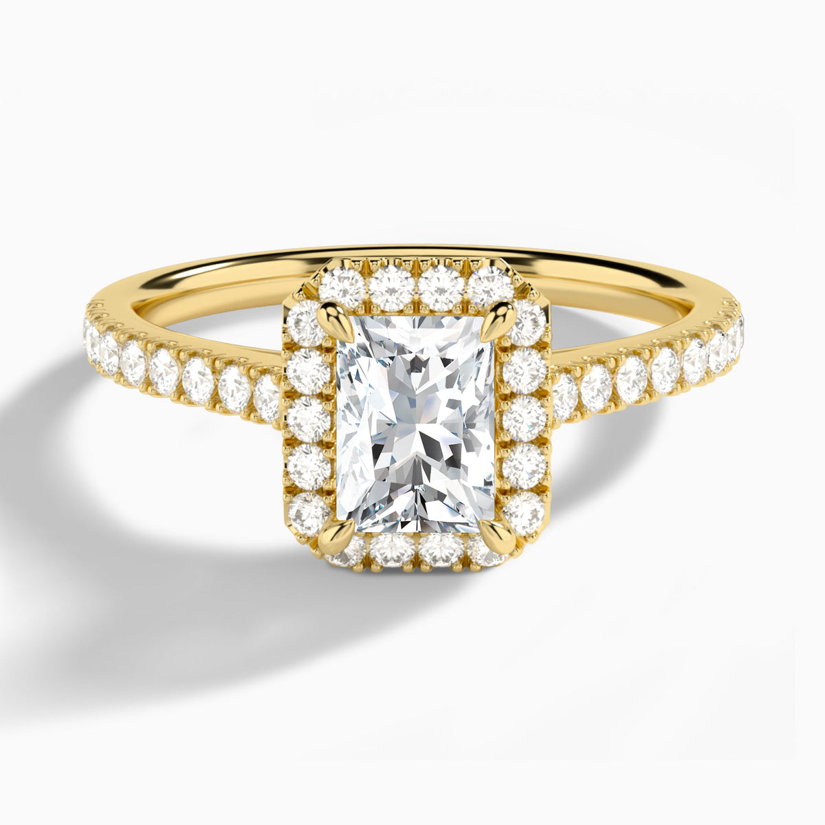 Radiant Gwendolyn Halo Lab Diamond Engagement Ring In 14K Yellow Gold - Lucenjuri