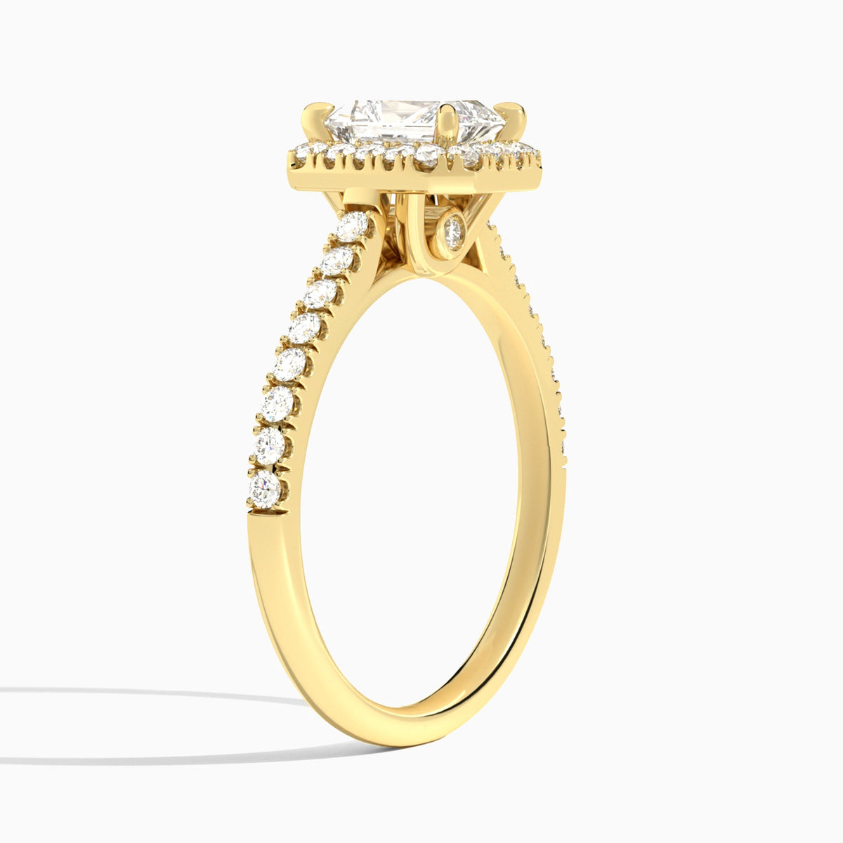 Radiant Gwendolyn Halo Lab Diamond Engagement Ring In 14K Yellow Gold, Angle View