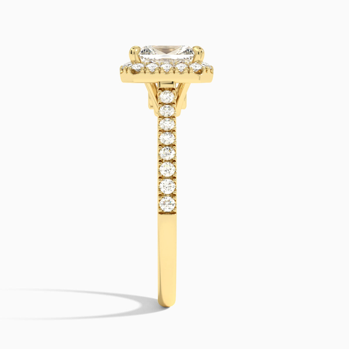 Radiant Gwendolyn Halo Lab Diamond Engagement Ring In 18K Yellow Gold, Side View