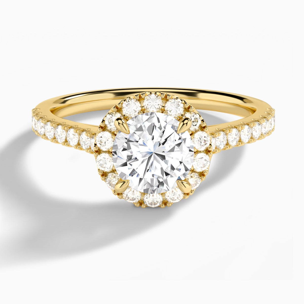 Round Gwendolyn Halo Lab Diamond Engagement Ring In 14K Yellow Gold - Lucenjuri
