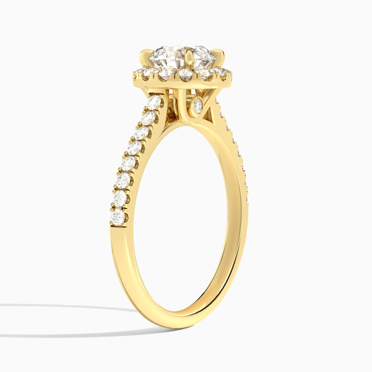 Round Gwendolyn Halo Lab Diamond Engagement Ring In 18K Yellow Gold, Angle View