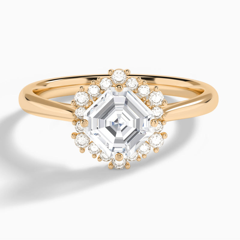Asscher Flocon de Neige Lab Diamond Engagement Ring In 14K Rose Gold - Lucenjuri