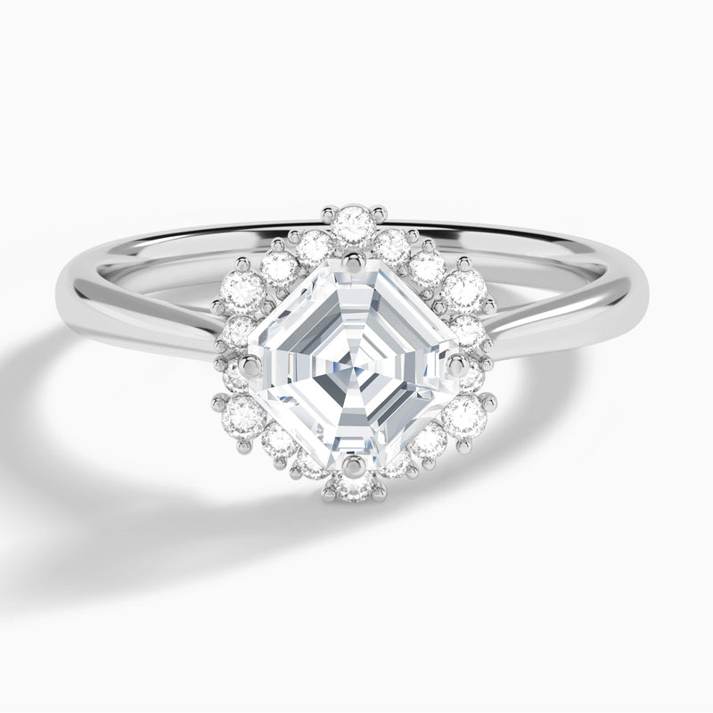 Asscher Flocon de Neige Lab Diamond Engagement Ring In 18K White Gold - Lucenjuri
