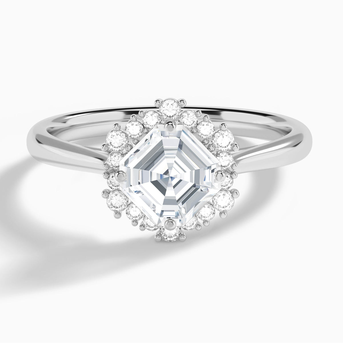 Asscher Flocon de Neige Lab Diamond Engagement Ring In 14K White Gold - Lucenjuri