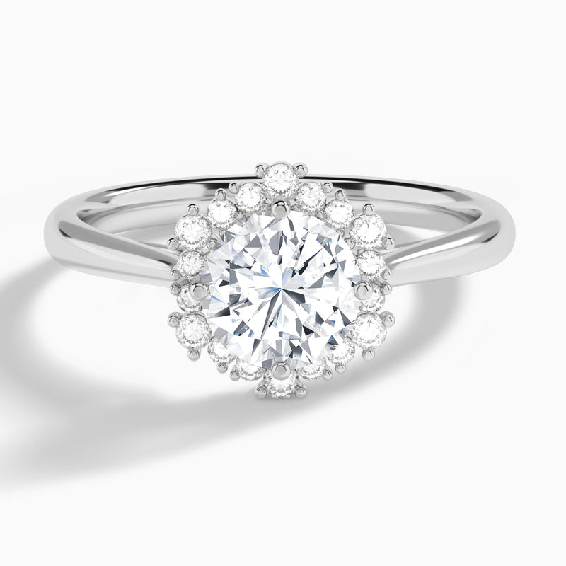 Round Flocon de Neige Lab Diamond Engagement Ring In 14K White Gold - Lucenjuri