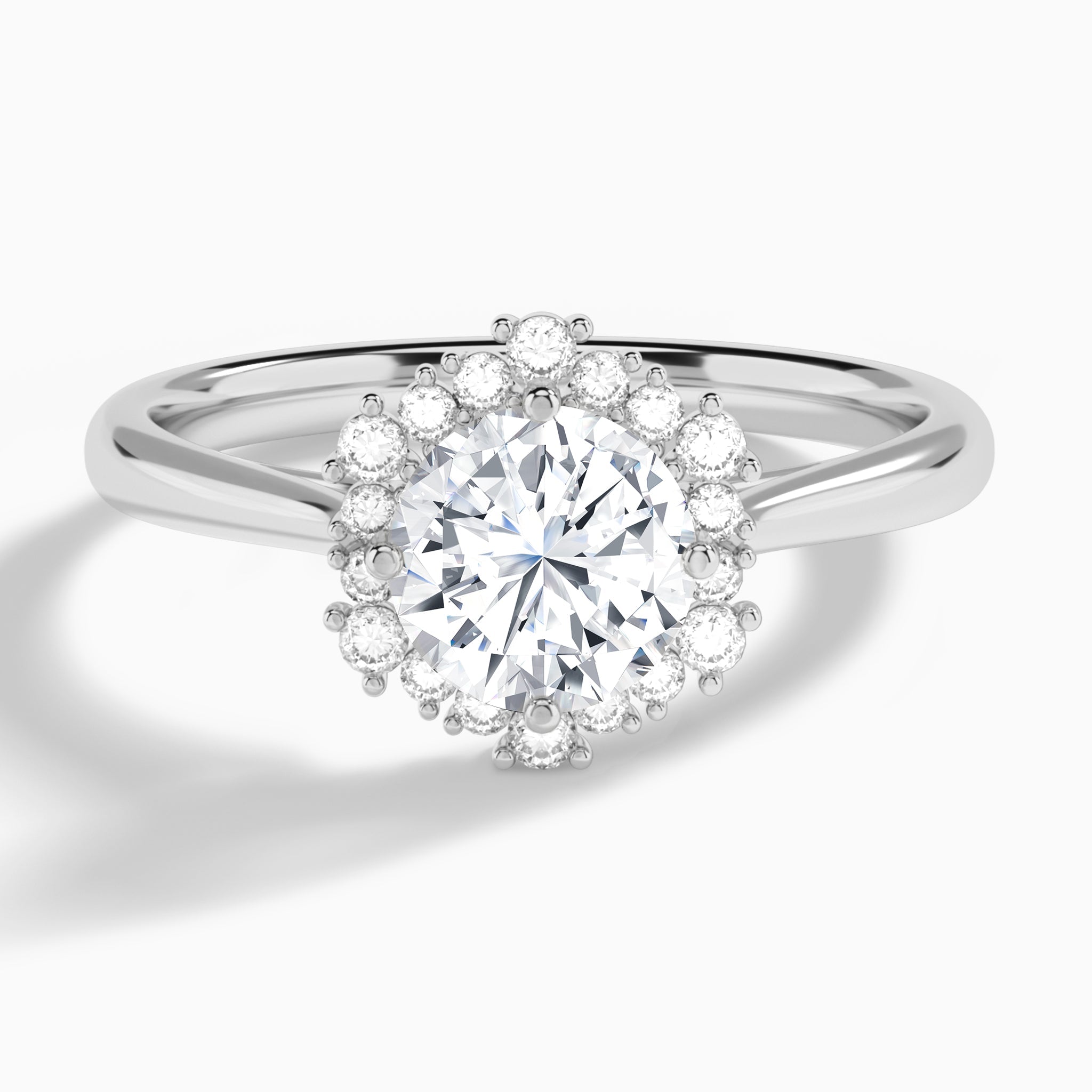 Round Flocon de Neige Lab Diamond Engagement Ring In 14K White Gold - Lucenjuri