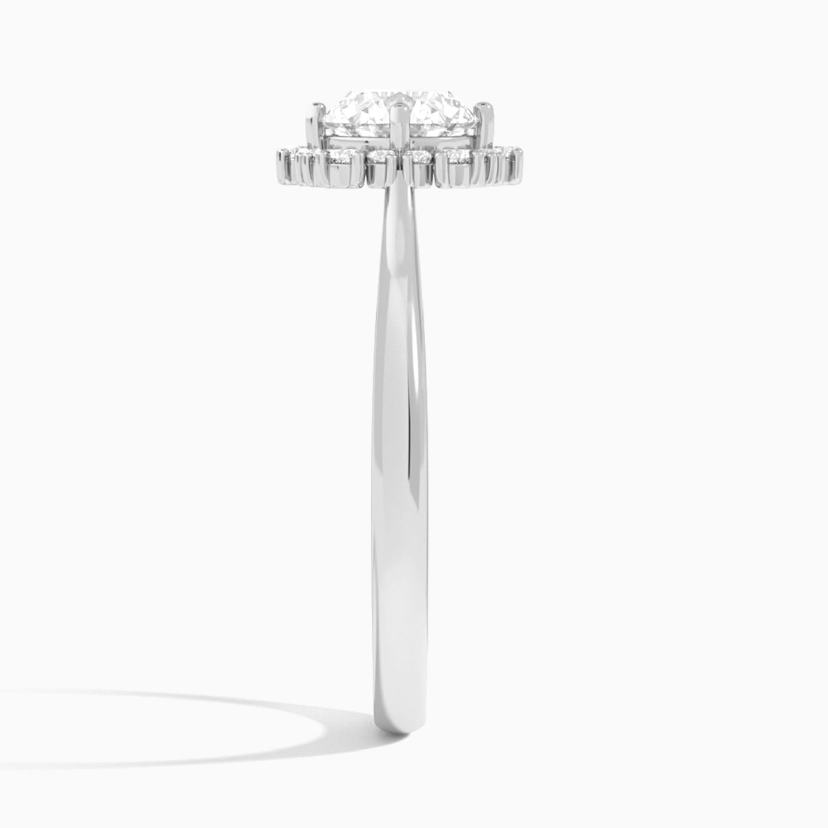Round Flocon de Neige Lab Diamond Engagement Ring In 18K White Gold, Side View