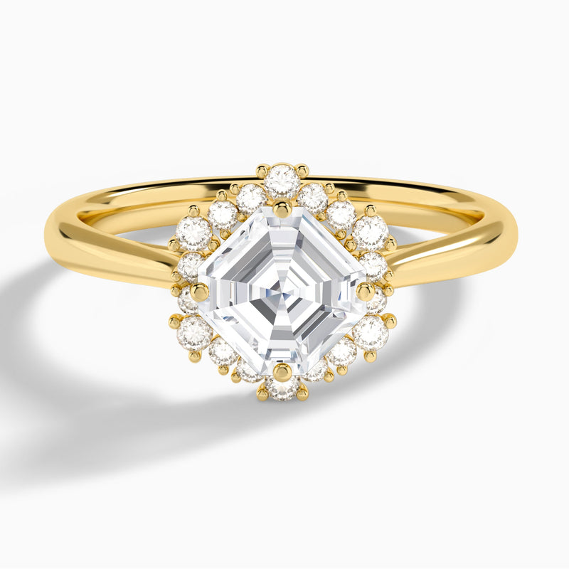 Asscher Flocon de Neige Lab Diamond Engagement Ring In 18K Yellow Gold - Lucenjuri
