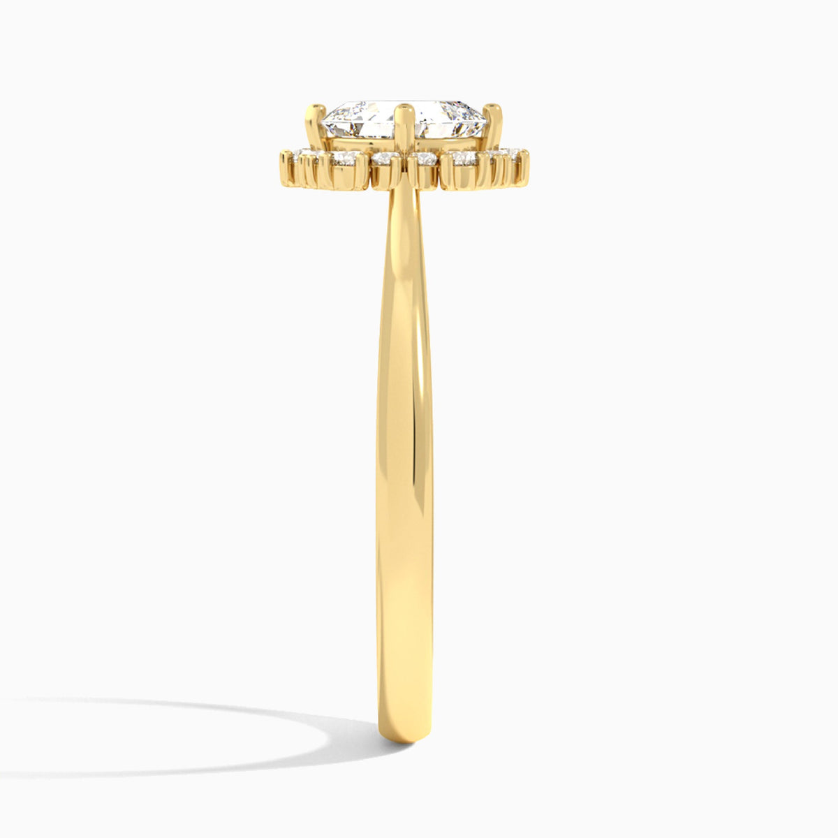 Asscher Flocon de Neige Lab Diamond Engagement Ring In 18K Yellow Gold, Side View