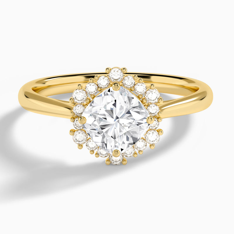 Cushion Flocon de Neige Lab Diamond Engagement Ring In 18K Yellow Gold - Lucenjuri