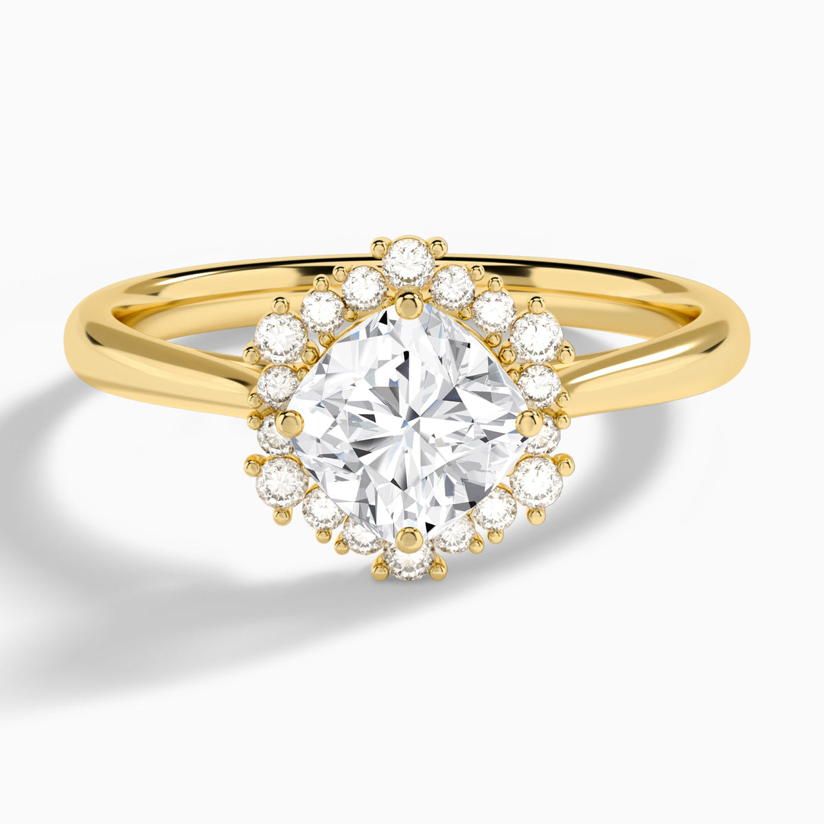 Cushion Flocon de Neige Lab Diamond Engagement Ring In 14K Yellow Gold - Lucenjuri