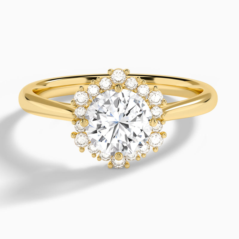 Round Flocon de Neige Lab Diamond Engagement Ring In 14K Yellow Gold - Lucenjuri