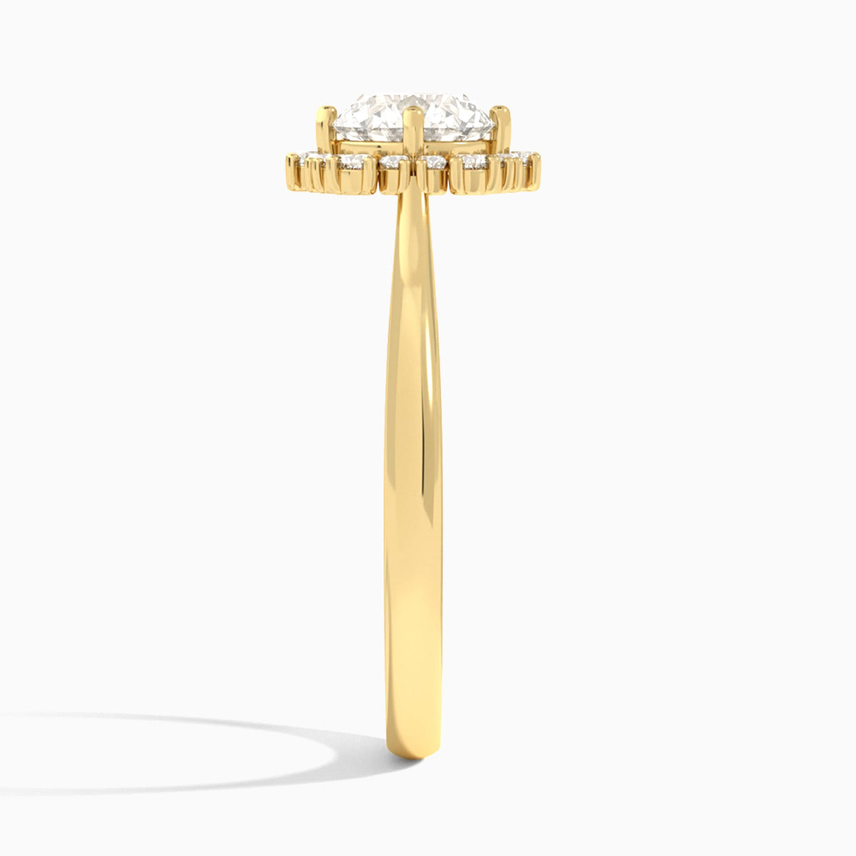 Round Flocon de Neige Lab Diamond Engagement Ring In 18K Yellow Gold, Side View