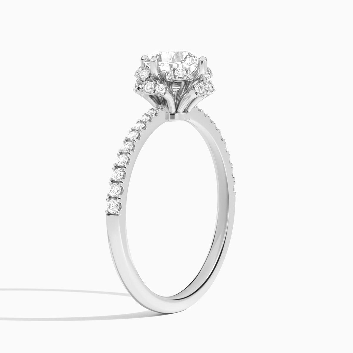 Cushion Dorothea Lab Grown Diamond Engagement Ring In Platinum, Angle View