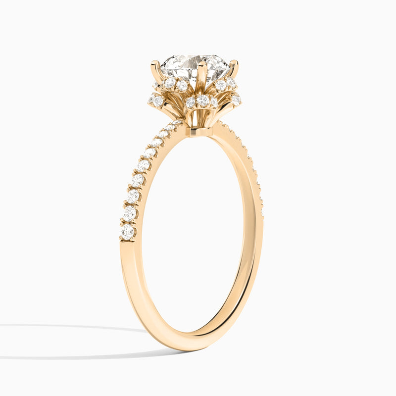 Round Dorothea Lab Grown Diamond Engagement Ring In 14K Rose Gold, Angle View