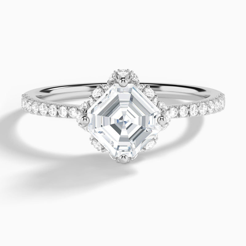 Asscher Dorothea Lab Grown Diamond Engagement Ring In 18K White Gold - Lucenjuri