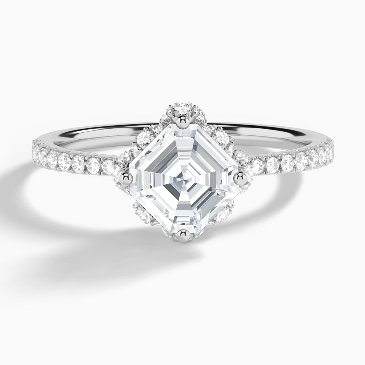 Asscher Dorothea Lab Grown Diamond Engagement Ring In 18K White Gold - Lucenjuri
