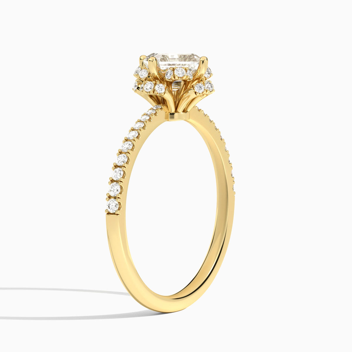 Asscher Dorothea Lab Grown Diamond Engagement Ring In 14K Yellow Gold, Angle View
