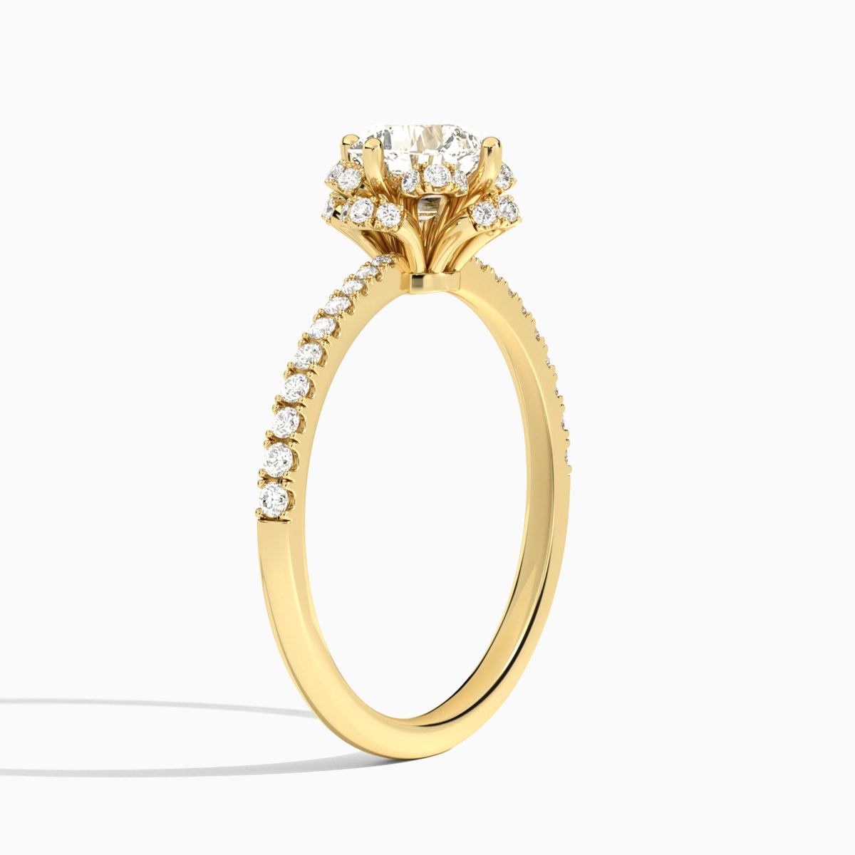 Cushion Dorothea Lab Grown Diamond Engagement Ring In 18K Yellow Gold, Angle View