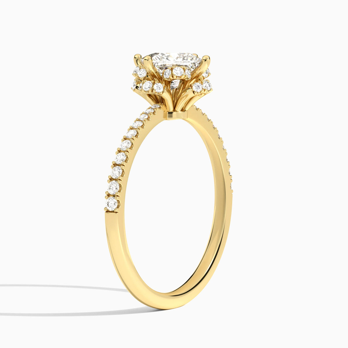Princess Dorothea Lab Grown Diamond Engagement Ring In 18K Yellow Gold, Angle View