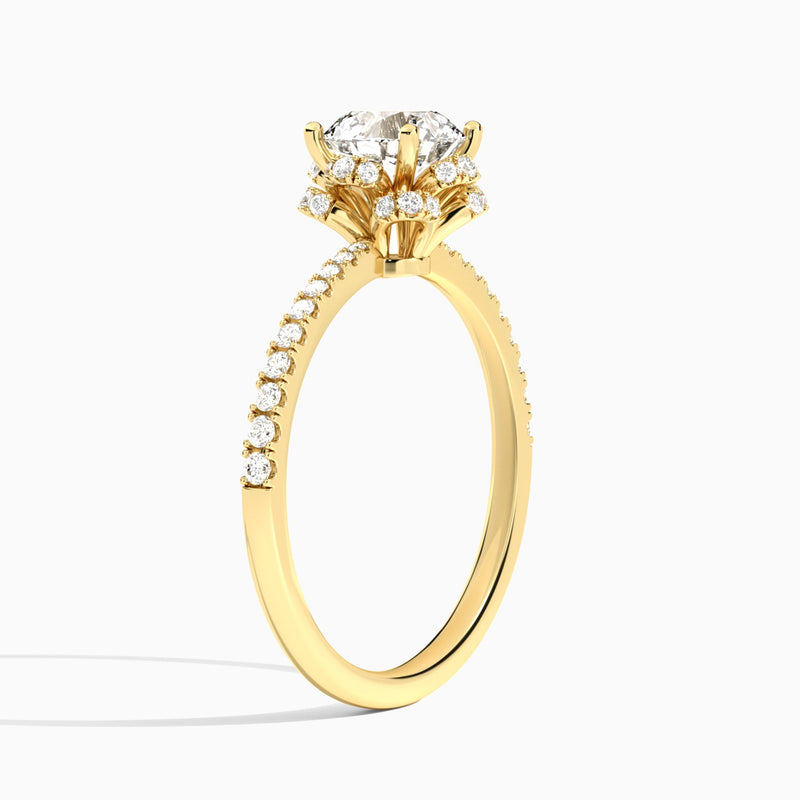 Round Dorothea Lab Grown Diamond Engagement Ring In 14K Yellow Gold, Angle View