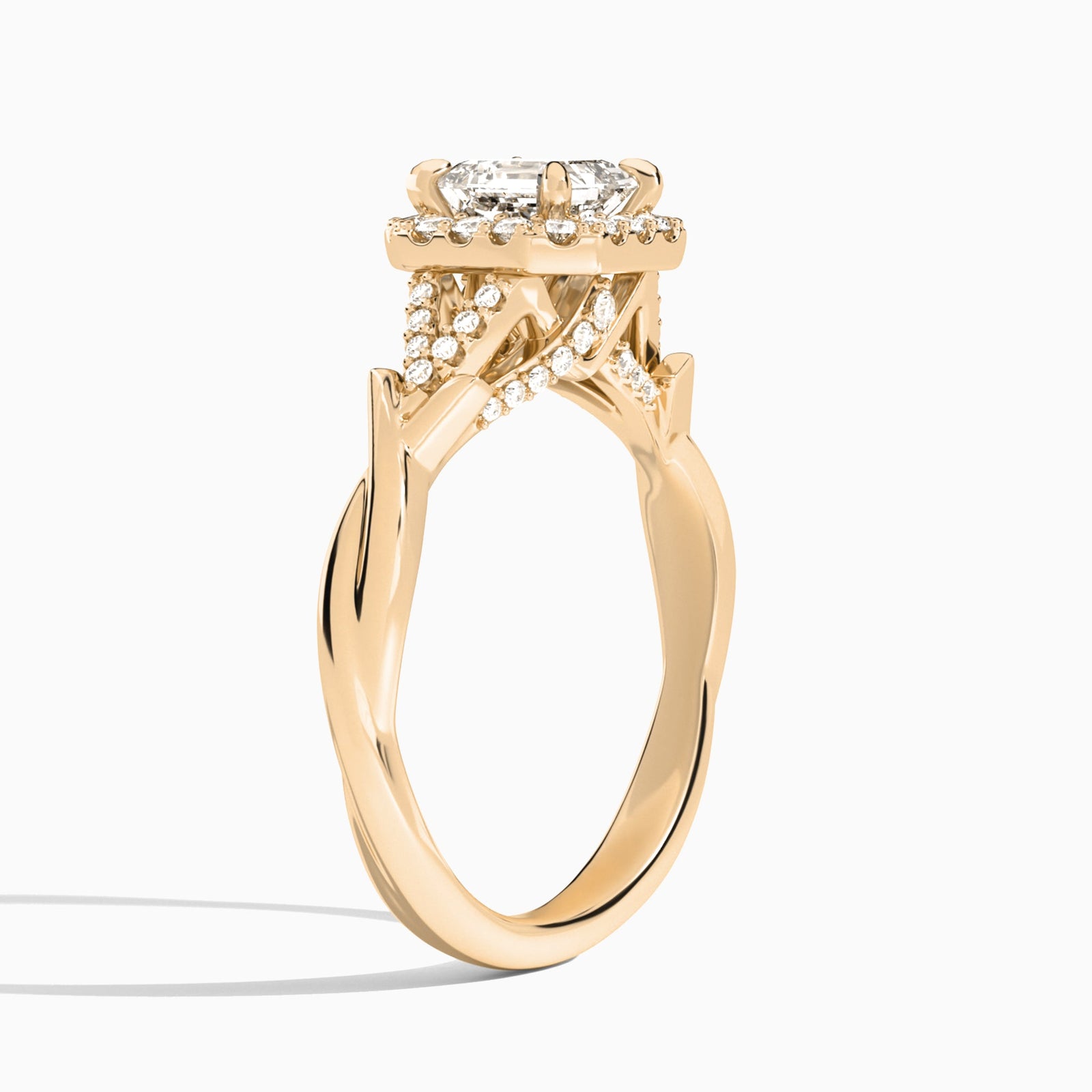 Asscher Luxe Victoria Lab Grown Diamond Engagement Ring In 14K Rose Gold, Angle View
