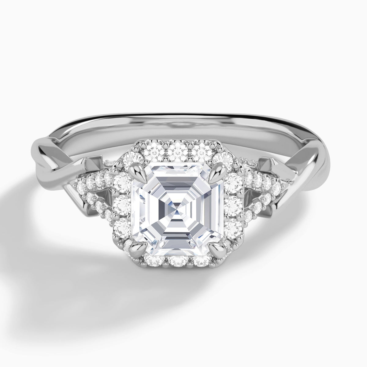 Asscher Luxe Victoria Lab Grown Diamond Engagement Ring In 18K White Gold - Lucenjuri